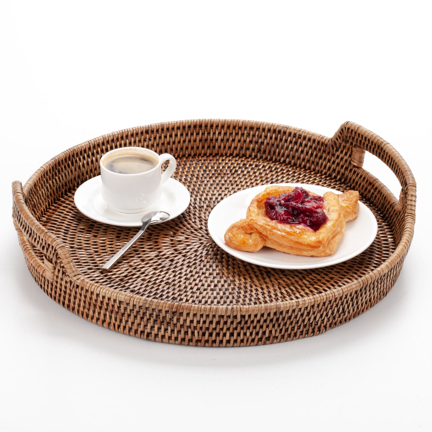 Round Tray with Handles Woven from Rattan, 40*4/8 cm, 71036-brown