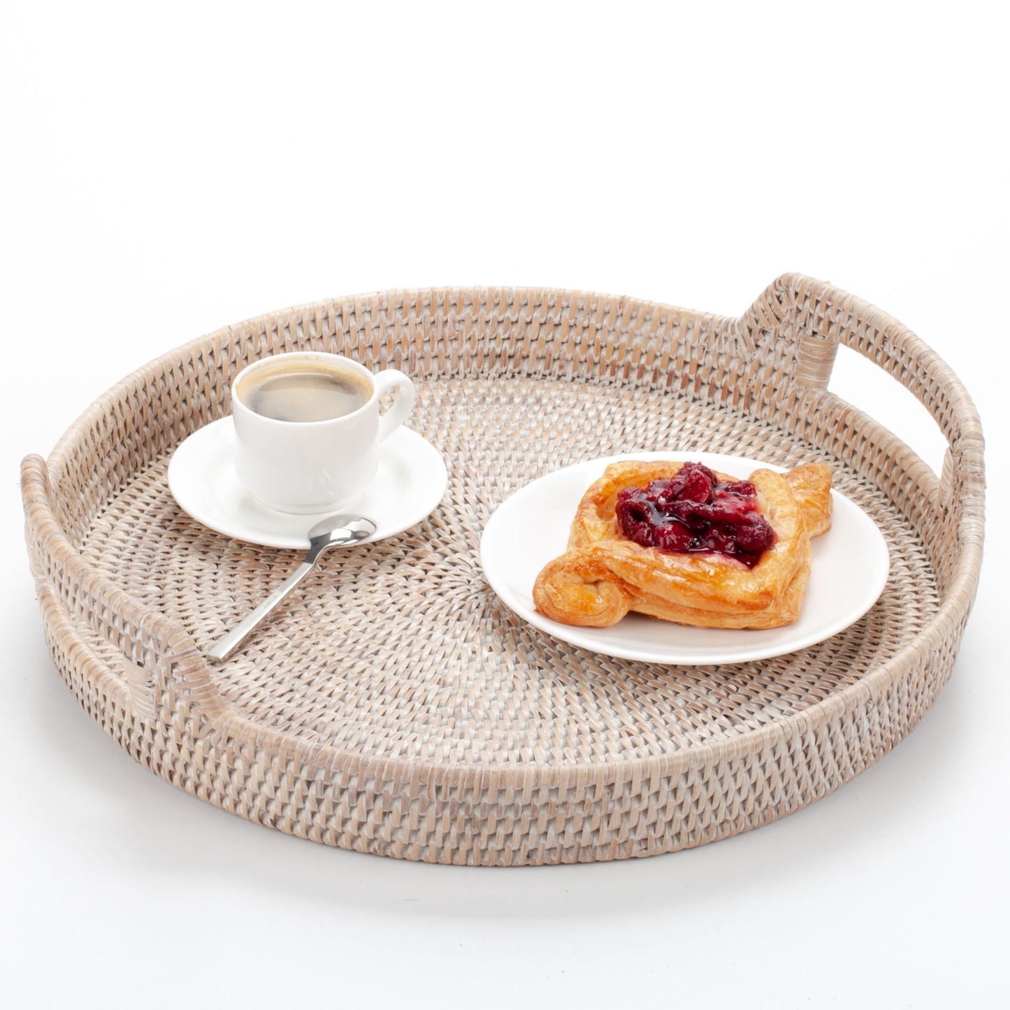 Round Tray with Handles Woven from Rattan, 40*4/8 cm, 71036-white
