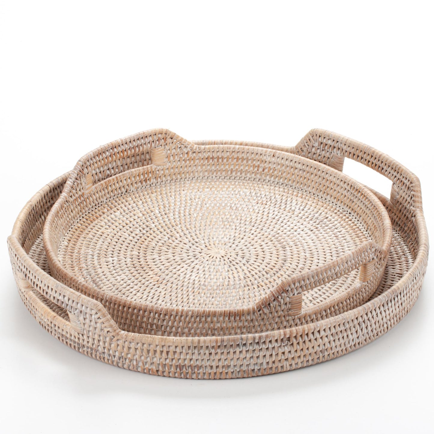 Round Tray with Handles Woven from Rattan, 40*4/8 cm, 71036-white