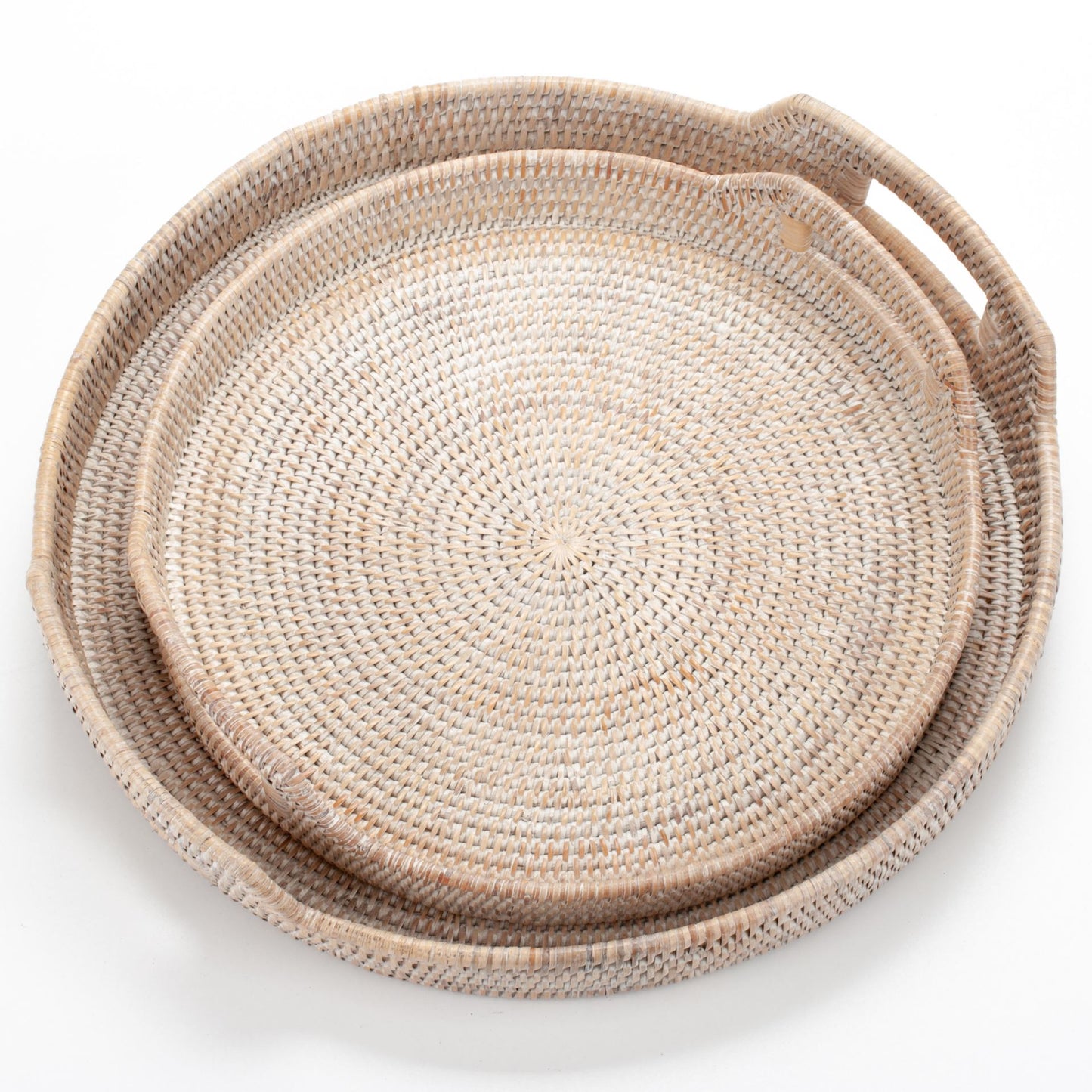 Round Tray with Handles Woven from Rattan, 48*5/9 cm, 71037-white
