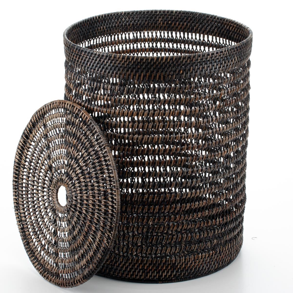 Lidded Laundry Basket Woven from Rattan, 38*50 cm, 71046-black