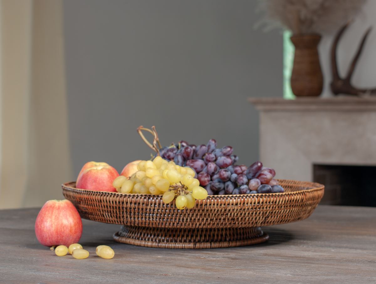 Wicker Fruit Bowl on a Stand Made from Natural Rattan, 41*9 cm, 71058-brown