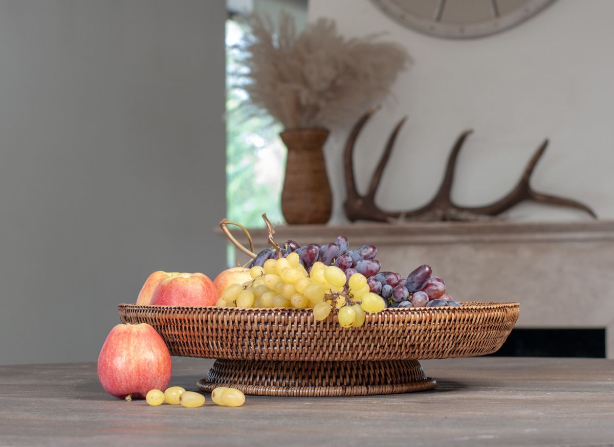 Wicker Fruit Bowl on a Stand Made from Natural Rattan, 41*9 cm, 71058-brown