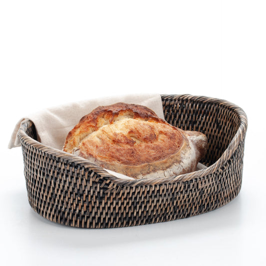 Handwoven Breadbasket Made of Natural Rattan, 30*21*7/10 cm, 71061-black