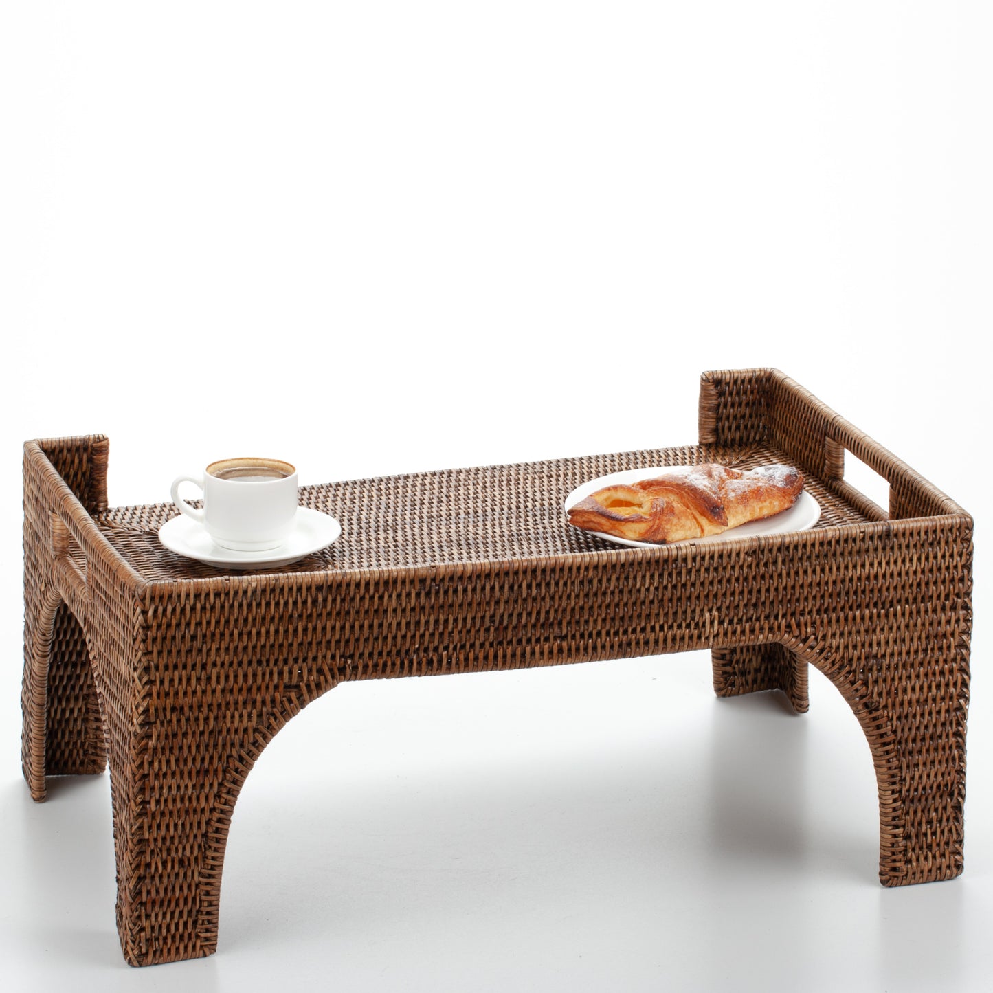 Handwoven Rattan Bed Tray Table with Legs | Breakfast in Bed Serving Tray | Boho Woven Tray with Handles | Laptop Stand