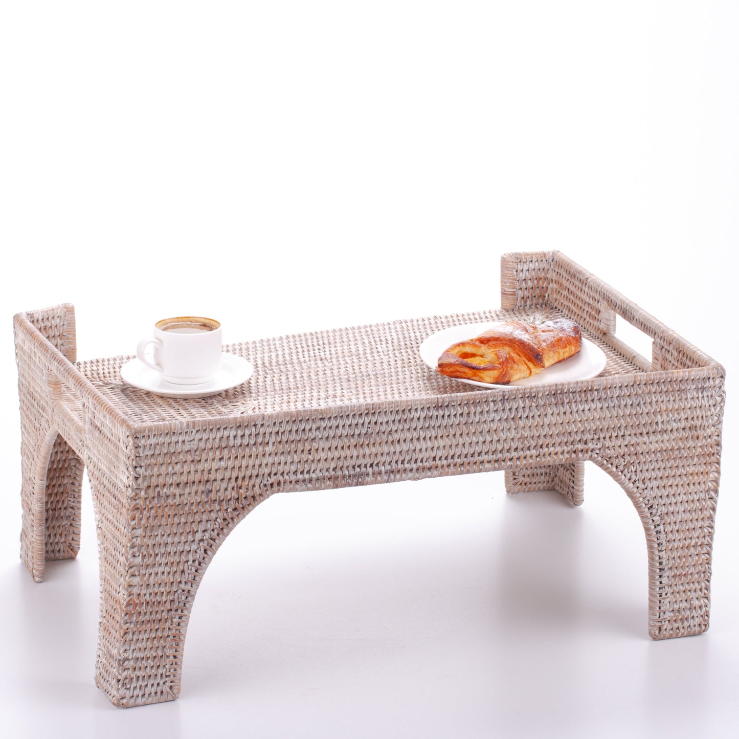 Handwoven Rattan Bed Tray Table with Legs | Breakfast in Bed Serving Tray | Boho Woven Tray with Handles | Laptop Stand