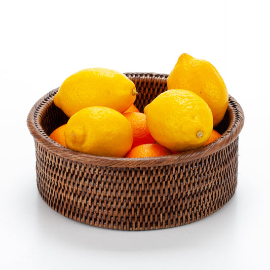 Handwoven Rattan Round Serving Bowl | Boho Natural Wicker Fruit Basket | Decorative Kitchen Storage Tray