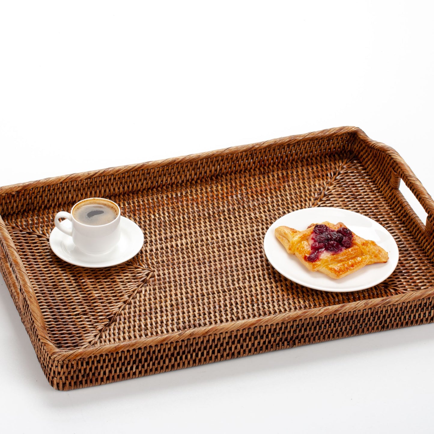Handwoven Rattan Serving Tray with Handles | Rectangular Woven Breakfast Tray | Ottoman Tray Coffee Table Decor | Boho Home