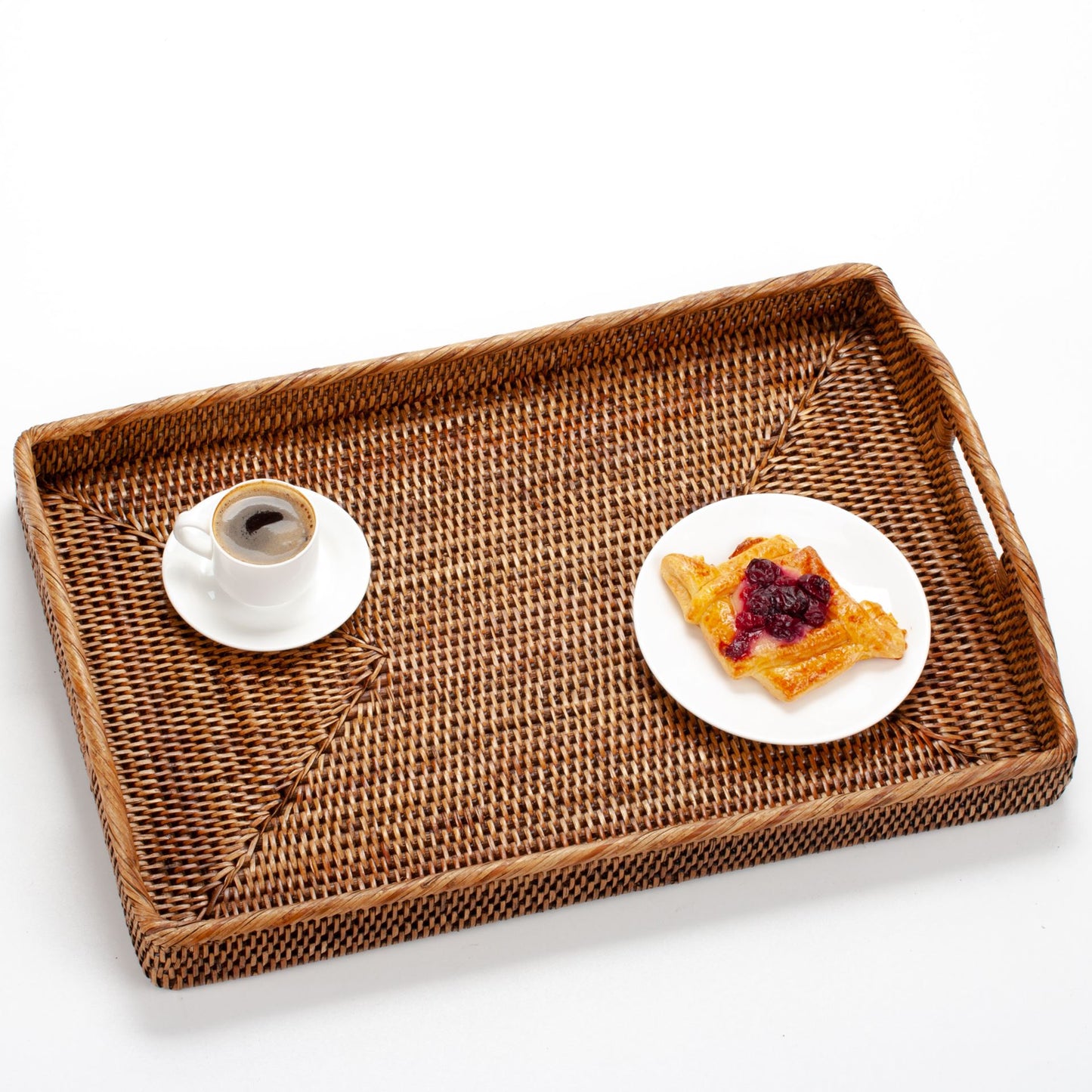Handwoven Rattan Serving Tray with Handles | Rectangular Woven Breakfast Tray | Ottoman Tray Coffee Table Decor | Boho Home