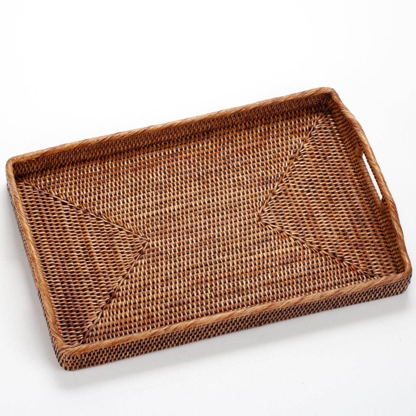 Handwoven Rattan Serving Tray with Handles | Rectangular Woven Breakfast Tray | Ottoman Tray Coffee Table Decor | Boho Home