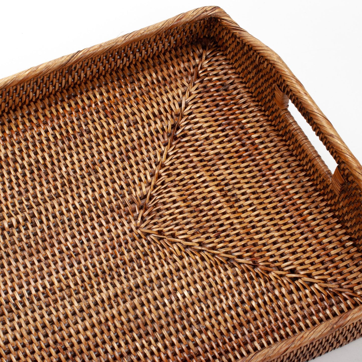 Handwoven Rattan Serving Tray with Handles | Rectangular Woven Breakfast Tray | Ottoman Tray Coffee Table Decor | Boho Home