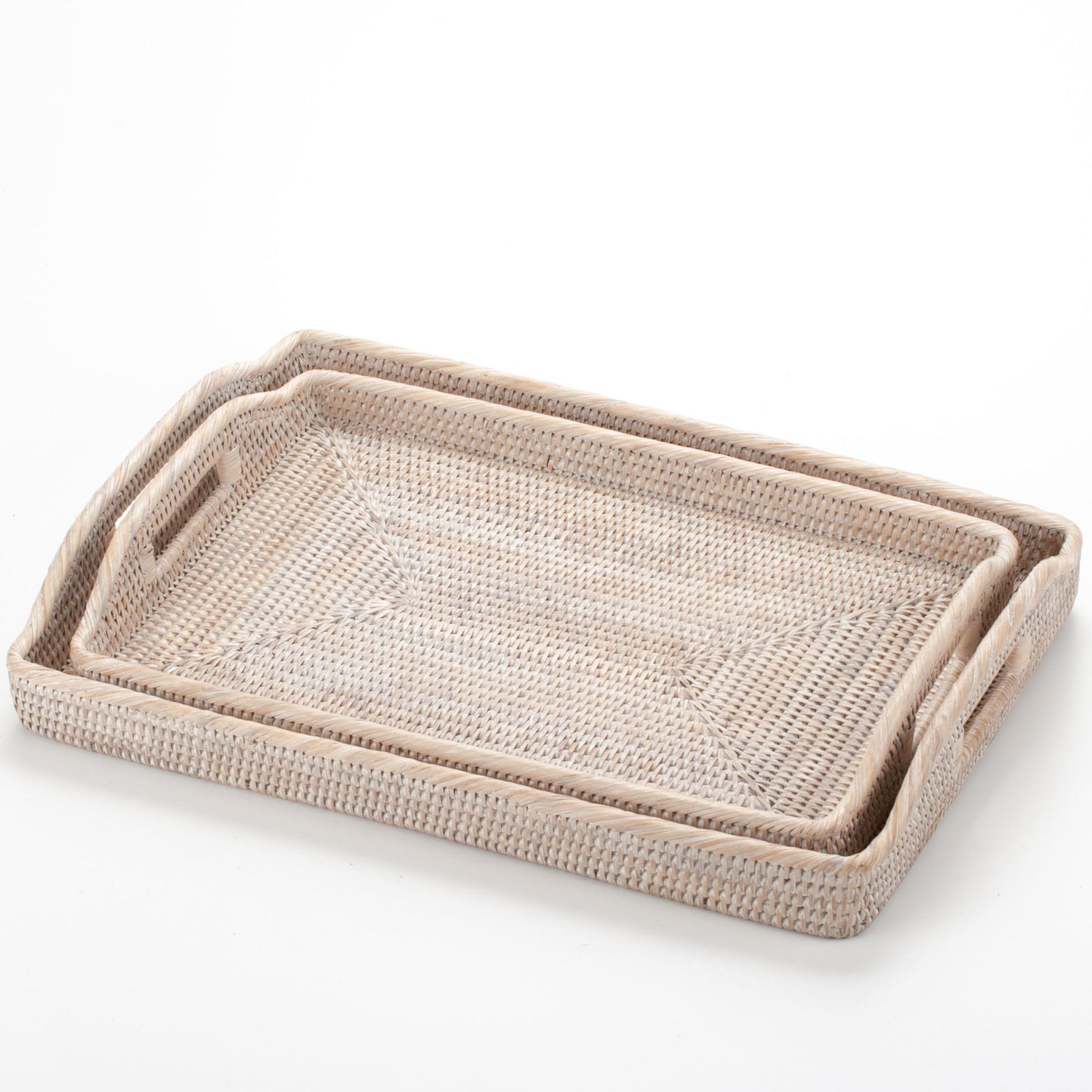 Handwoven Rattan Serving Tray with Handles | Rectangular Woven Breakfast Tray | Ottoman Tray Coffee Table Decor | Boho Home