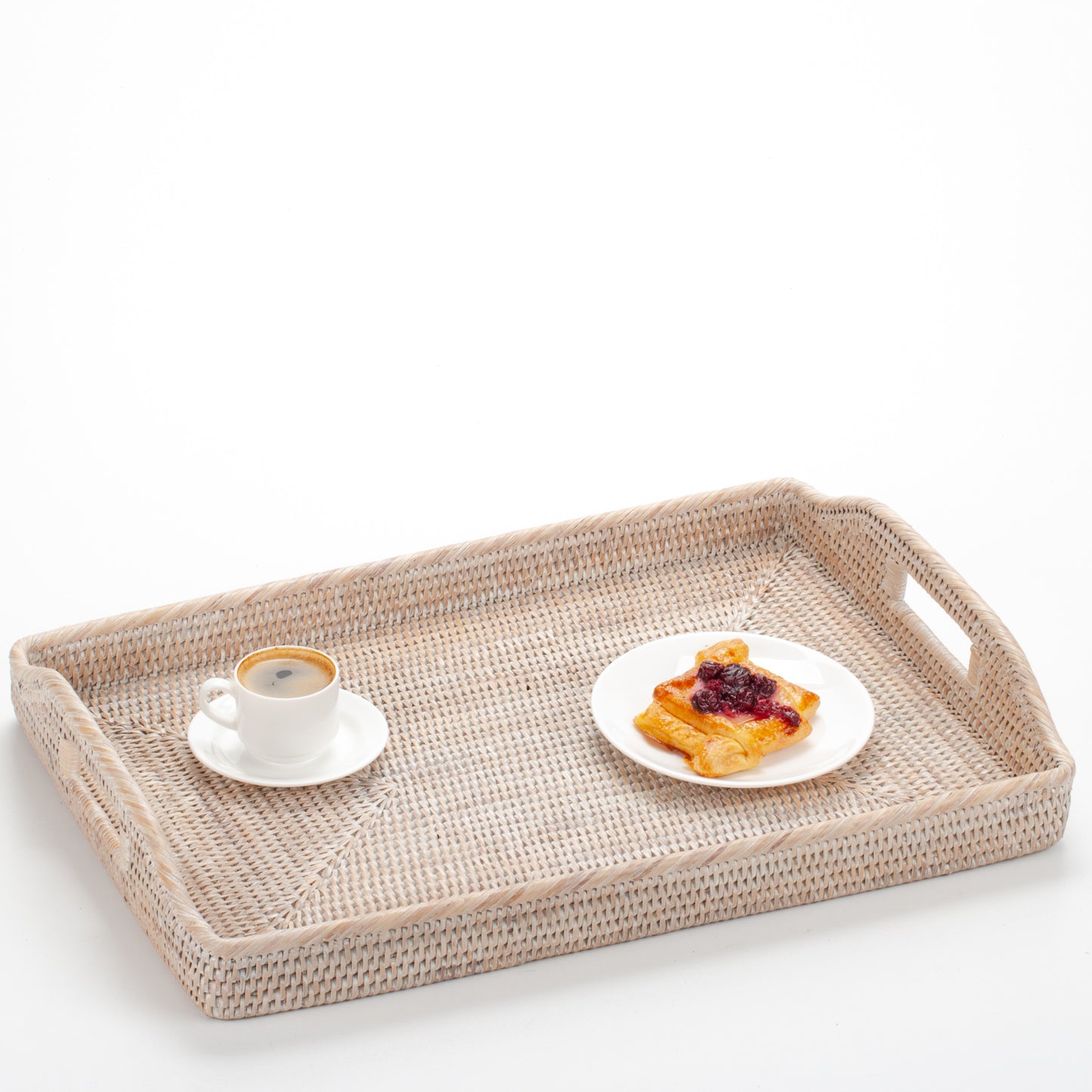 Handwoven Rattan Serving Tray with Handles | Rectangular Woven Breakfast Tray | Ottoman Tray Coffee Table Decor | Boho Home