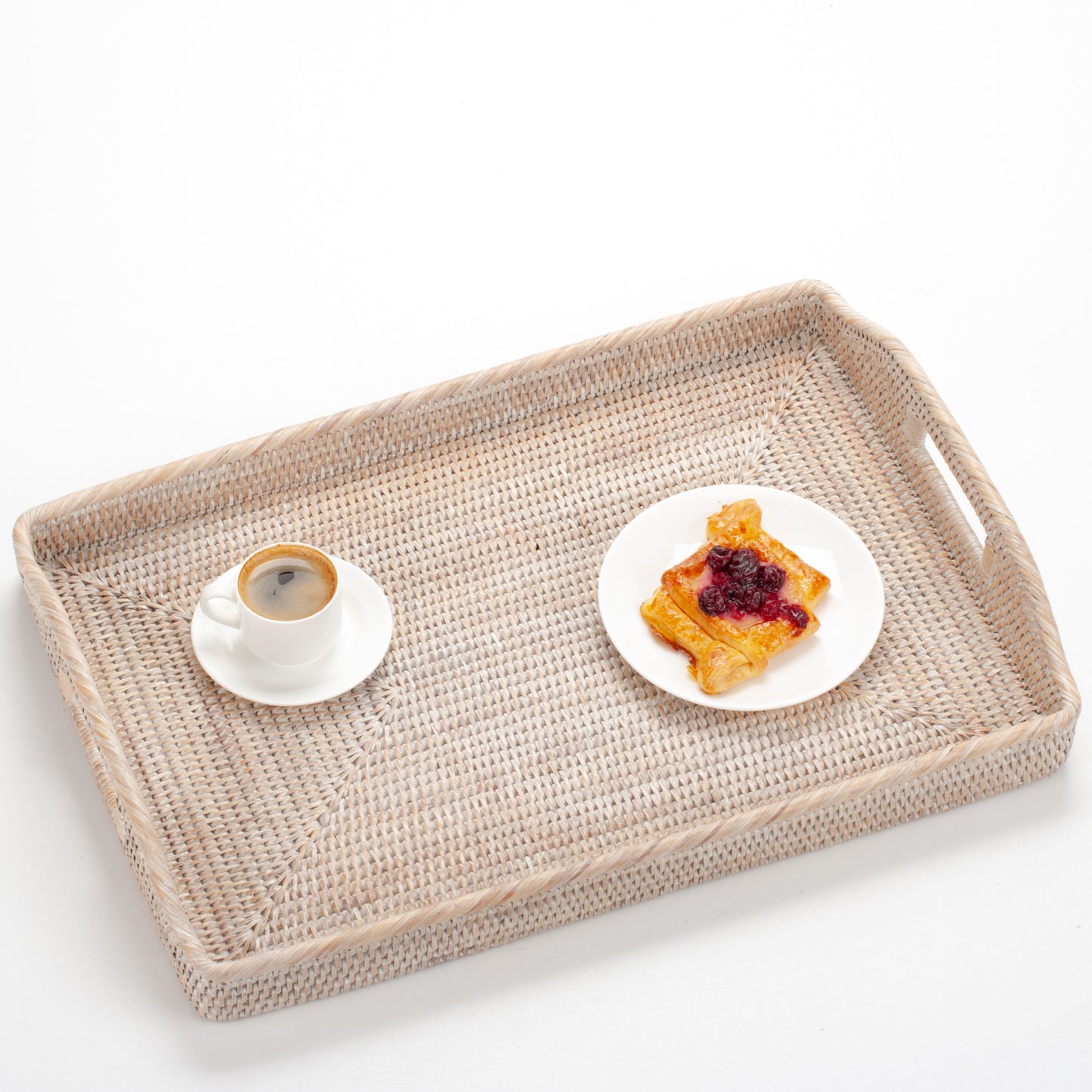 Handwoven Rattan Serving Tray with Handles | Rectangular Woven Breakfast Tray | Ottoman Tray Coffee Table Decor | Boho Home