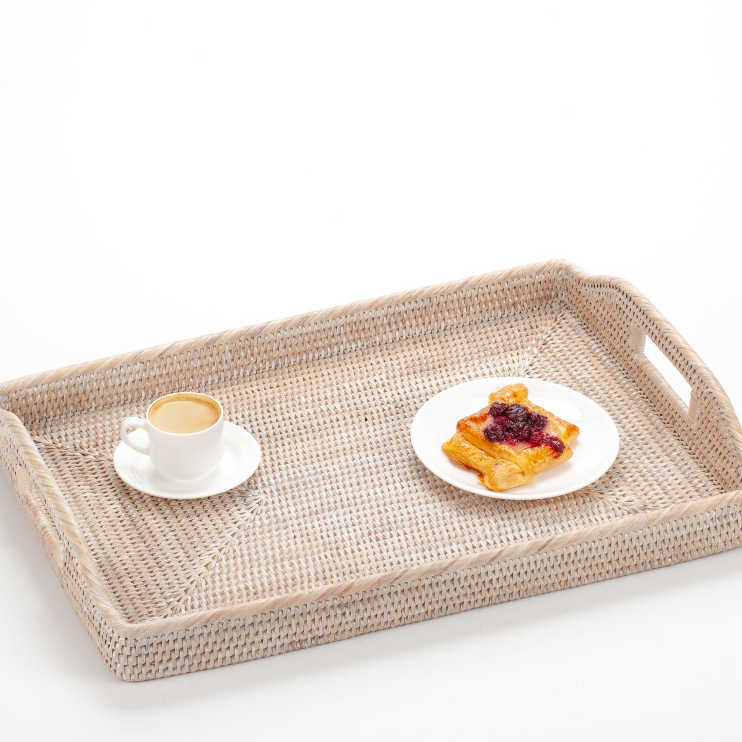 Handwoven Rattan Serving Tray with Handles | Rectangular Woven Breakfast Tray | Ottoman Tray Coffee Table Decor | Boho Home