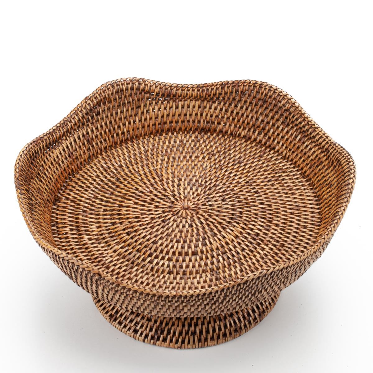 Wicker Fruit Stand on Pedestal Made of Natural Rattan, 34*16 cm, 71086-brown