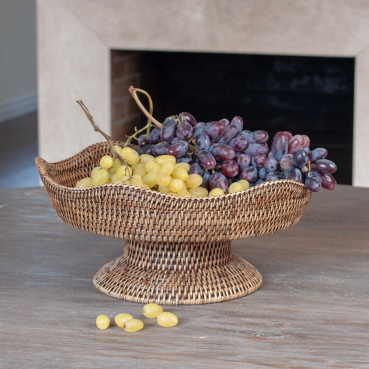 Wicker Fruit Stand on Pedestal Made of Natural Rattan, 34*16 cm, 71086-brown