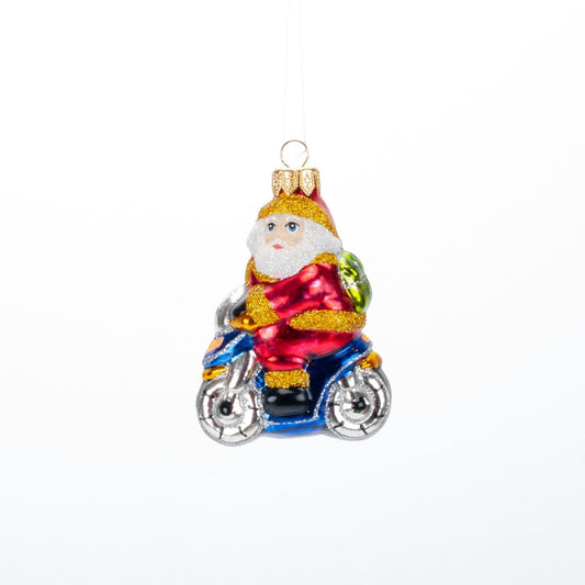 Glass Christmas tree decoration Santa on a motorcycle, 9*7 cm, A124 Christmas decoration 9*7 cm, A124