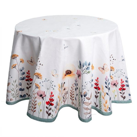Summer Garden Round Cotton Tablecloth - Premium Quality, 68 in