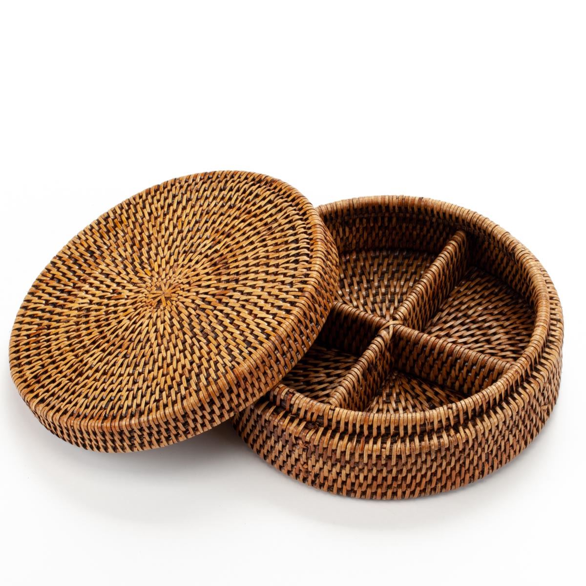 Rattan round jewelry box, accessory organizer hand-woven: eco-friendly