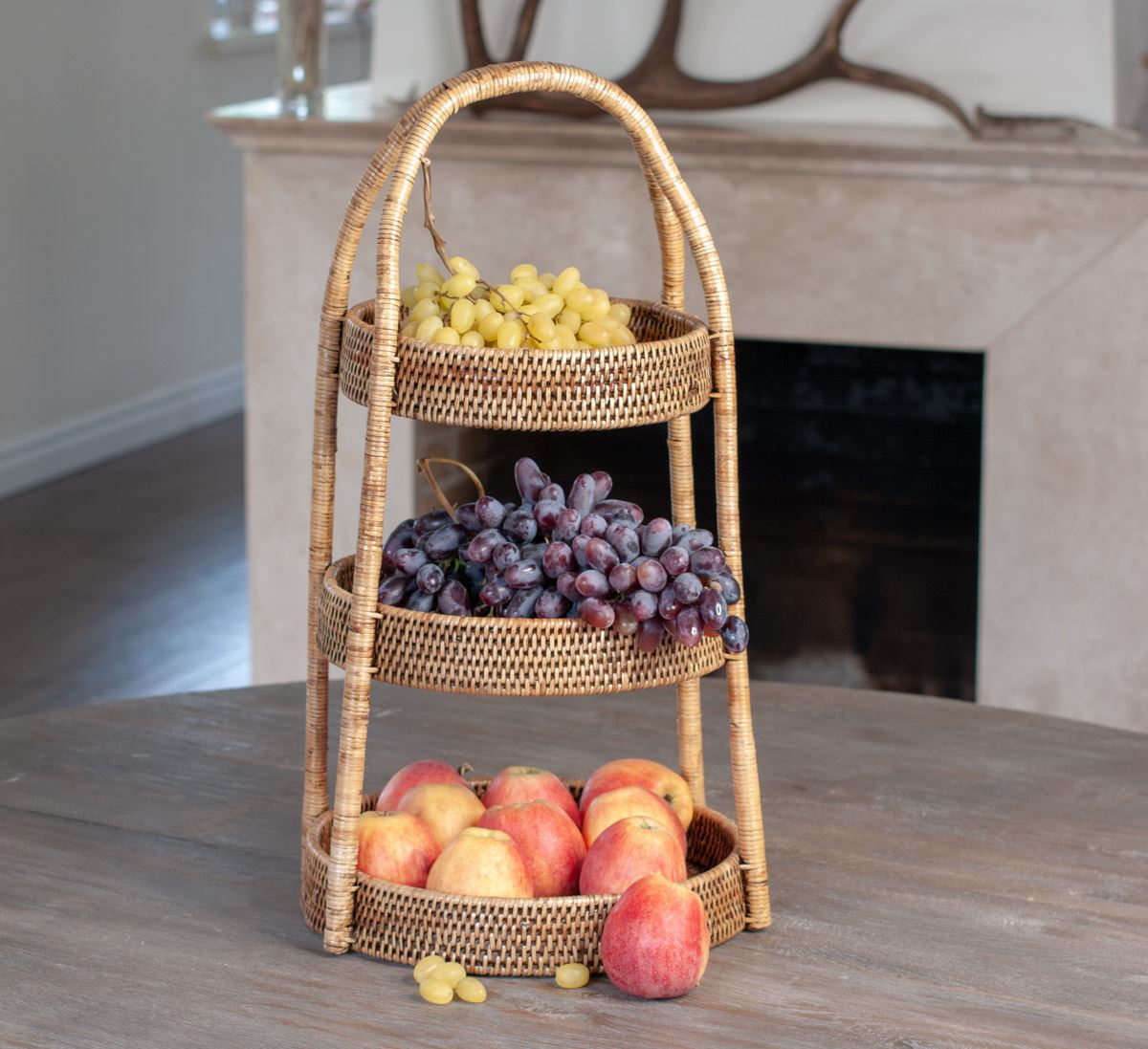 Woven Rattan Fruit Storage Shelf, 33*56 cm, 71087-brown