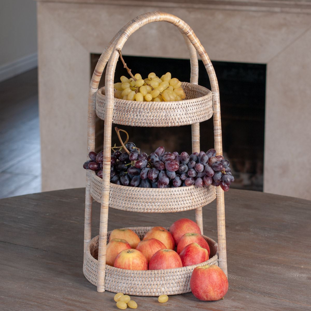 Woven Rattan Fruit Storage Stand, 33*56 cm, 71087-white