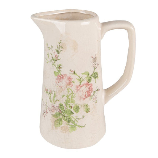 Decorative Ceramic Pitcher in Vintage Style Pink Flowers, 15*10*19 cm, 6CE1543M