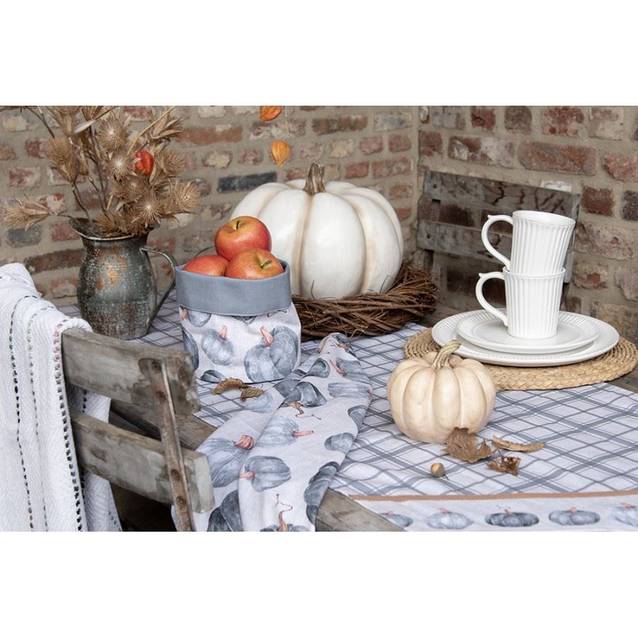 Grey cotton table runner with pumpkins
