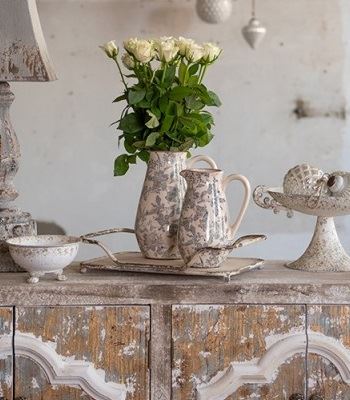 Decorative Ceramic Pitcher in Vintage Style Pastel Grey, 20*14*25 cm, 6CE1444M