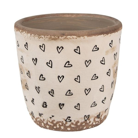 Ceramic Flower Pot in Vintage Style Black Hearts, 13*12 cm, 6CE1652S