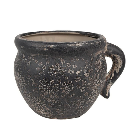 Ceramic Vintage Style Flower Pot Black, 17*14*12 cm, 6CE1708