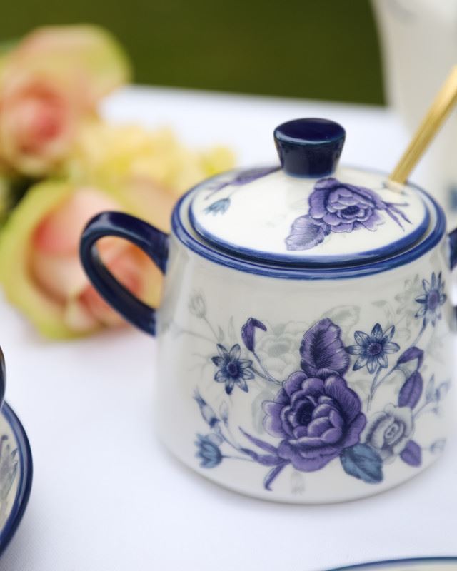 London Pottery Blue Rose sugar bowl, 300 ml, LPBRSUGBLU