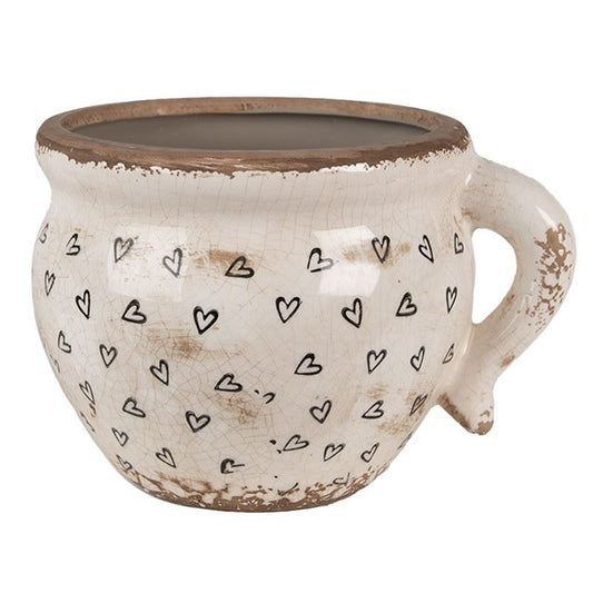 Ceramic Flower Pot in Vintage Style Black Hearts, 20*17*15 cm, 6CE1655L