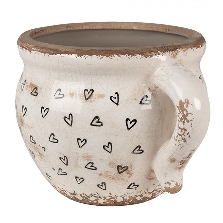Ceramic Flower Pot in Vintage Style Black Hearts, 20*17*15 cm, 6CE1655L