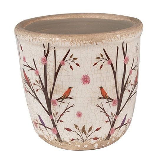 Ceramic Flower Pot in Vintage Style Birds, 11*10 cm, 6CE1641XS