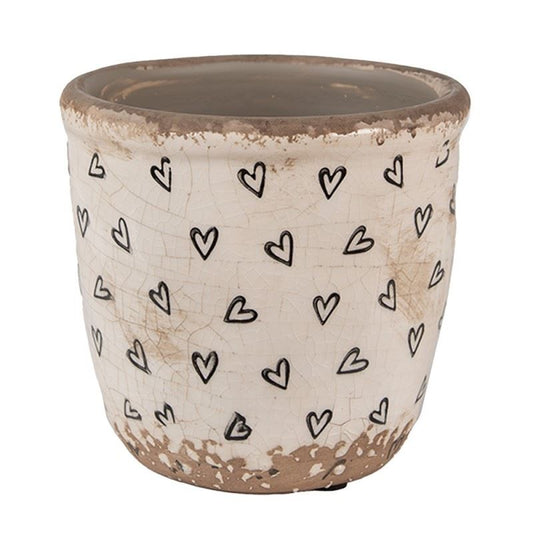 Vintage Style Ceramic Flower Pot Black Hearts, 11*11 cm, 6CE1652XS