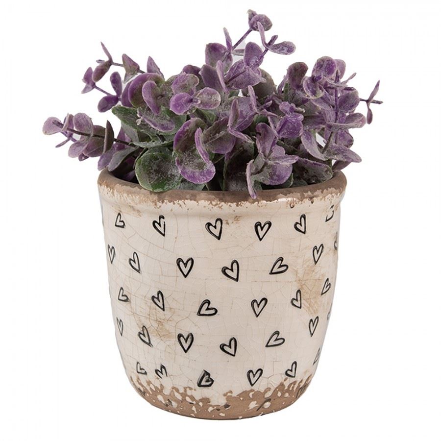 Vintage Style Ceramic Flower Pot Black Hearts, 11*11 cm, 6CE1652XS