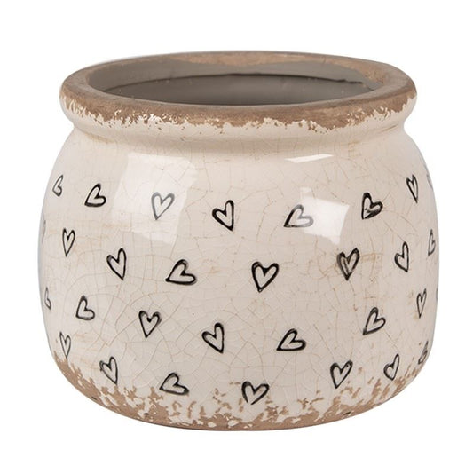 Vintage Style Ceramic Flower Pot Black Hearts, 12*10 cm, 6CE1653S