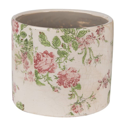 Ceramic Flower Pot in Vintage Style Pink Flowers, 12*10 cm, 6CE1623S