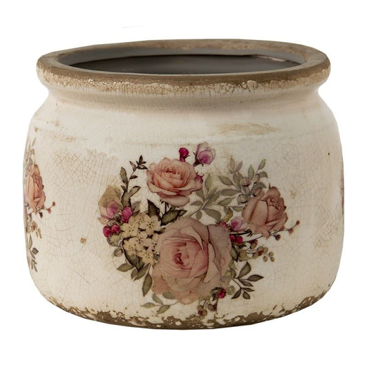 Ceramic Flower Pot in Vintage Style Roses, 14*12 cm, 6CE1419M