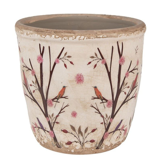 Ceramic Flower Pot in Vintage Style Birds, 14*13 cm, 6CE1641M
