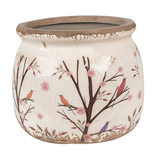 Ceramic Flower Pot in Vintage Style Birds, 16*13 cm, 6CE1642M