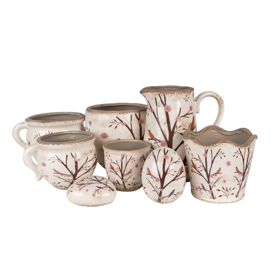 Ceramic Flower Pot in Vintage Style Birds, 16*13 cm, 6CE1642M