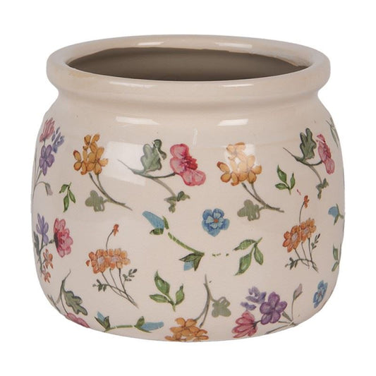 Ceramic Flower Pot in Vintage Style Colored Flowers, 16*13 cm, 6CECFL0001M