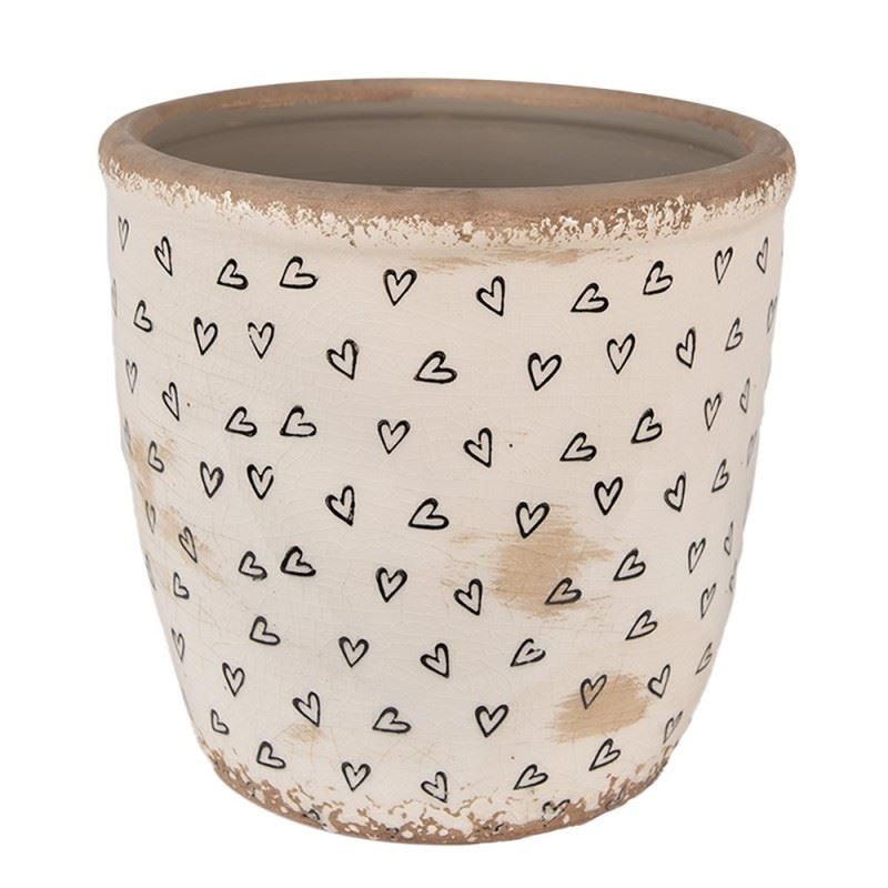 Ceramic Vintage-Style Flower Pot Black Hearts, 16*16 cm, 6CE1652L