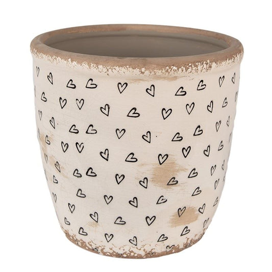 Ceramic Vintage-Style Flower Pot Black Hearts, 16*16 cm, 6CE1652L