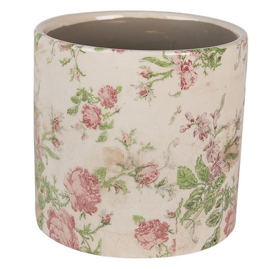 Ceramic Vintage-Style Flower Pot Pink Flowers, 17*16 cm, 6CE1623L