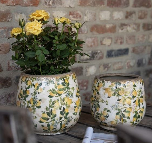 Ceramic Flower Pot in Vintage Style Yellow Lemons, 18*17 cm, 6CE1608L