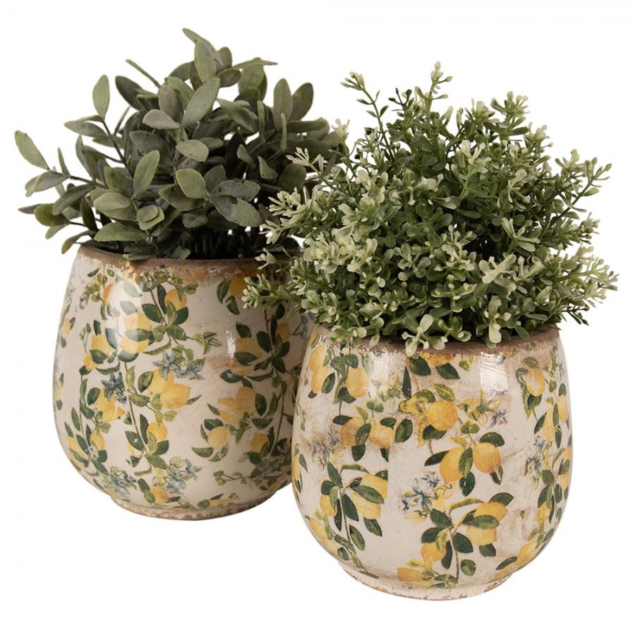 Ceramic Flower Pot in Vintage Style Yellow Lemons, 18*17 cm, 6CE1608L