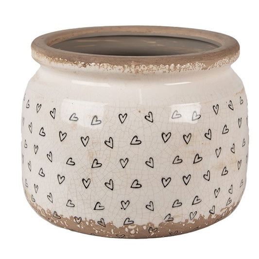 Ceramic Flower Pot in Vintage Style Black Hearts, 20*15 cm, 6CE1653L